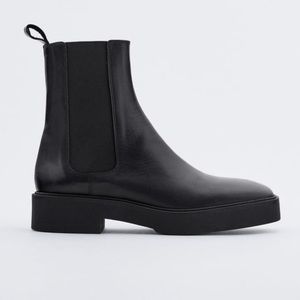 ZARA Square Toed Leather Ankle Boots